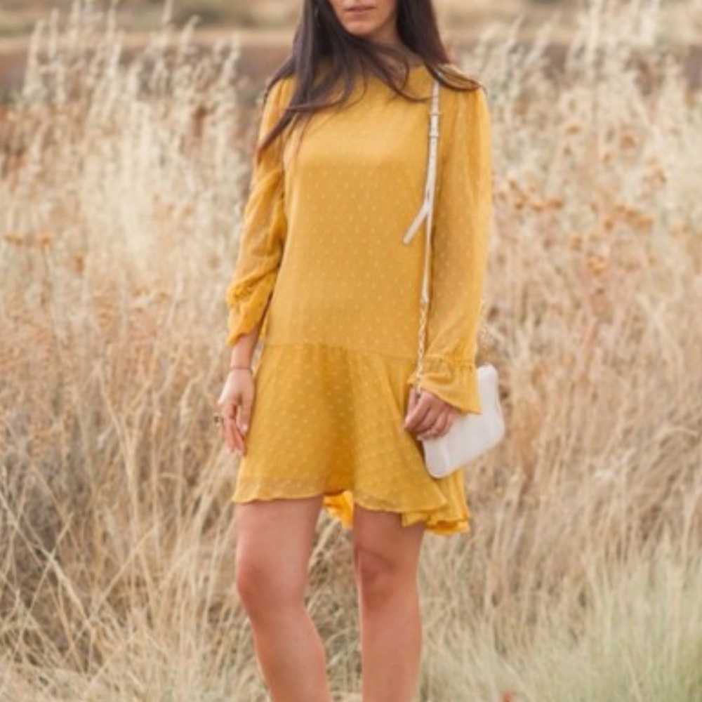 Zara Mustard Long-Sleeve Mini Dress